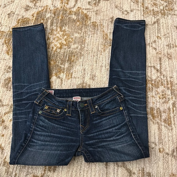 True Religion Mid-Rise Whiskered Blue Straight Leg Jeans USA-Made Women’s Sz 25 - Picture 9 of 10